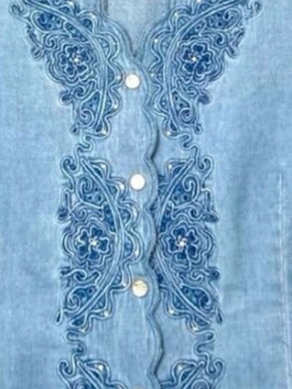 Lafei-Nier Western Denim Chambray Embroidered Top Women’s L Rhinestone Blouse - Picture 5 of 11